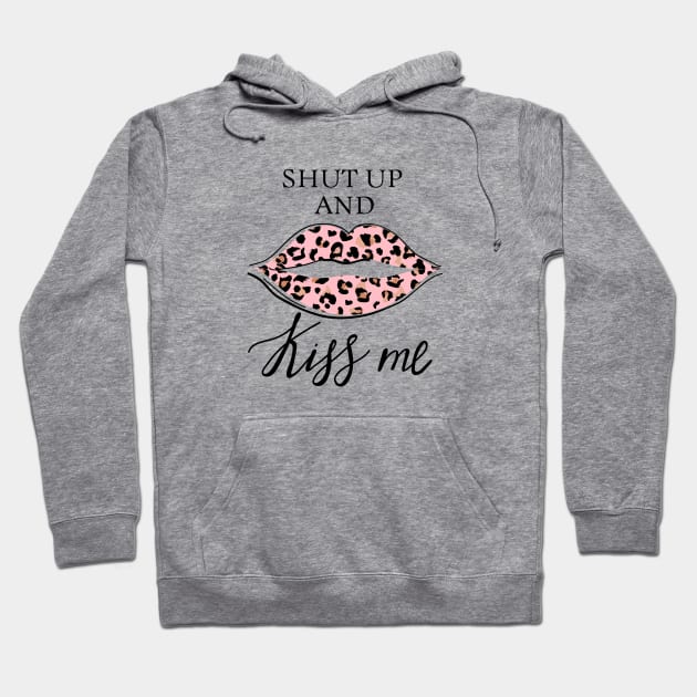 Fashion print with slogan. Kiss with leopard lipstick. Stylish woman lips. Hoodie by CoCoArt-Ua